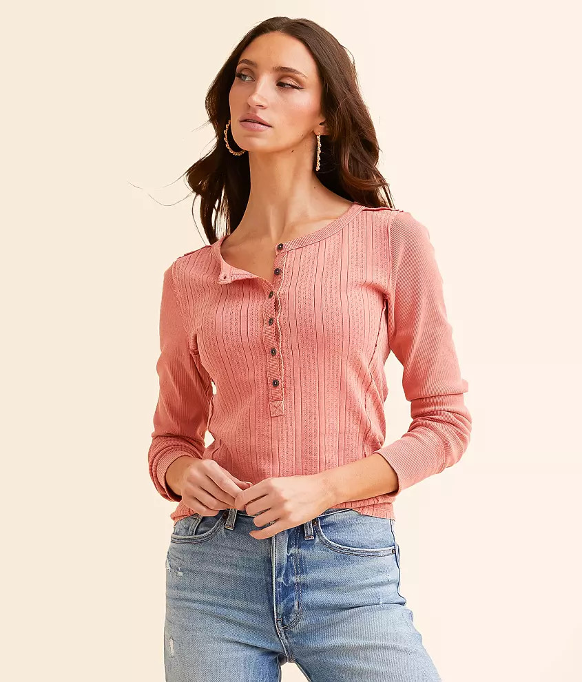 Pointelle Washed Henley | Buckle