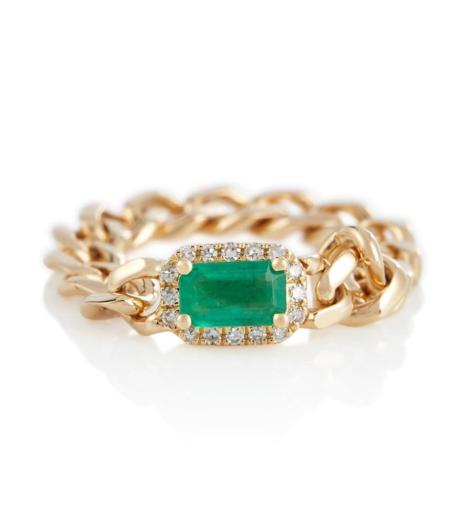 Baby Link 18kt gold ring with diamonds and emerald | Mytheresa (US/CA)