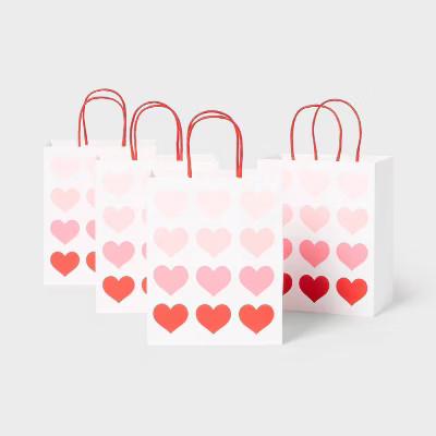 4pk Small Valentines Day Hearts Gift Bag White/Pink/Red - Spritz™ | Target