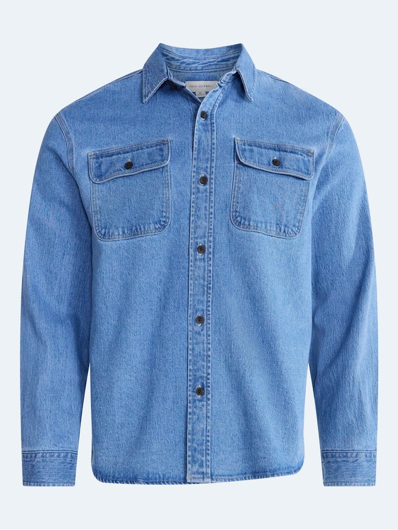 Free Assembly Men's Heavyweight Denim Shirt with Long Sleeves, Sizes S-2XL | Walmart (US)