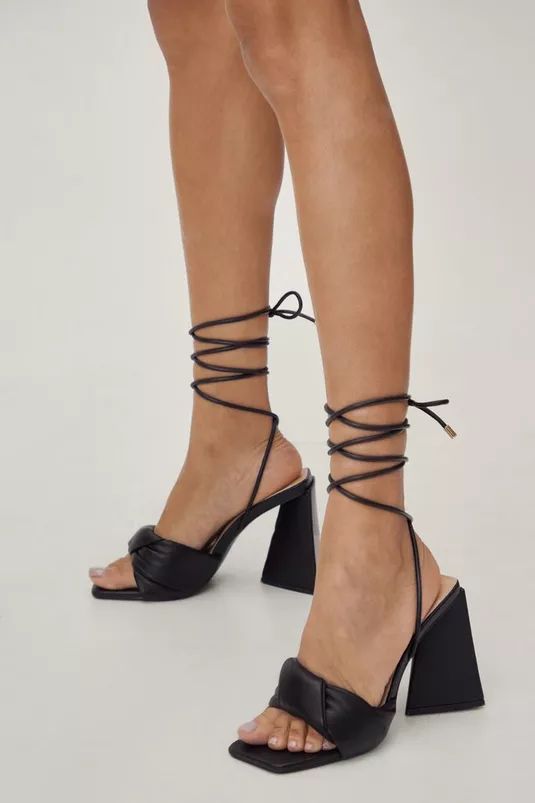 Faux Leather Strappy Flared Heels | Nasty Gal (US)