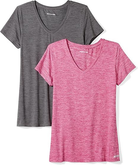 Amazon Essentials Women's Tech Stretch Short-Sleeve V-Neck T-Shirt (Available in Plus Size), Mult... | Amazon (US)