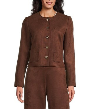 Preston & York Leighton Stretch Suede Crew Neckline Long Sleeve Jacket | Dillard's | Dillard's