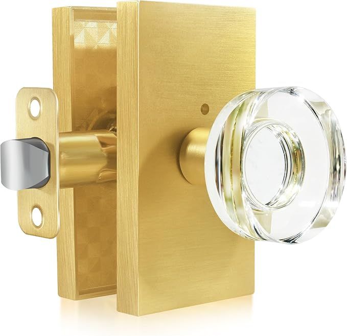 Crystal Glass Door Knobs Satin Brass,Privacy Gold Door Knob Interior with Lock for Bed/Bath | Amazon (US)
