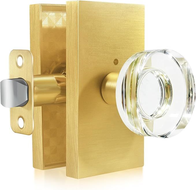 Crystal Glass Door Knobs Satin Brass,Privacy Gold Door Knob Interior with Lock for Bed/Bath | Amazon (US)
