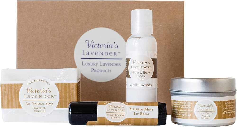Victoria's Lavender Natural Body Products Gift Set - Handmade Soap, Hand & Body Lotion, Lip Balm,... | Amazon (US)