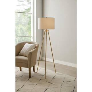 Hampton Bay Quinby 58 in. Gold Tripod Floor Lamp with White Fabric Shade HD6420B - The Home Depot | The Home Depot