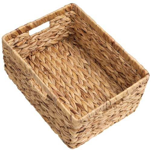StorageWorks Large Rectangular Wicker Basket, Water Hyacinth Storage Basket with Built-in Handles, 1 Pack | Amazon (US)