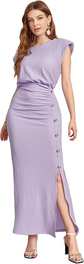 WDIRARA Women's Button Split Side Round Neck Sleeveless High Waist Dress | Amazon (US)