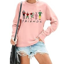 RFBIQI Christmas Friends Sweatshirt Women Funny Cartoon Graphic Pullover Top Christmas Movie Shir... | Amazon (US)