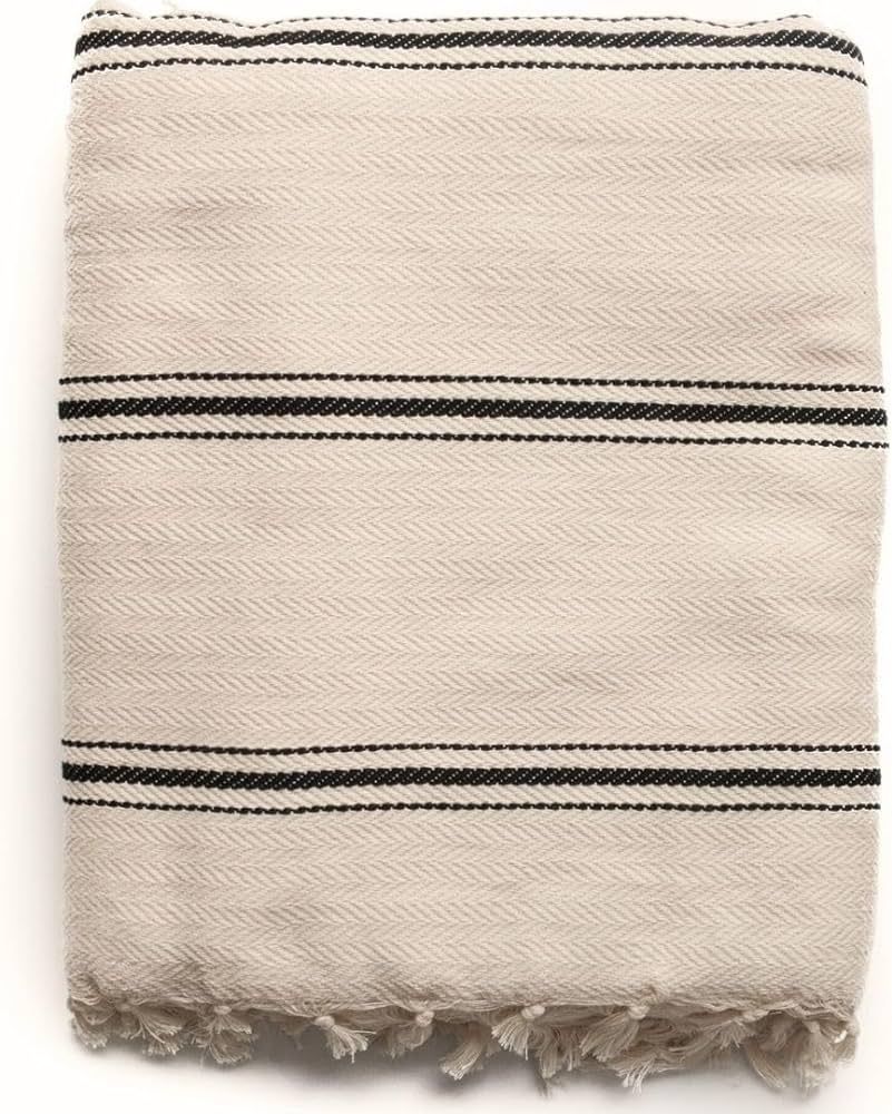 The Loomia 100% Cotton Striped Turkish Throw Blanket for Home Decor, Beach and Picnic (Cream Ivor... | Amazon (US)