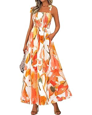 PRETTYGARDEN Womens Summer Dresses Floral Sleeveless Smocked Maxi Dress Boho Spaghetti Strap A Li... | Amazon (US)
