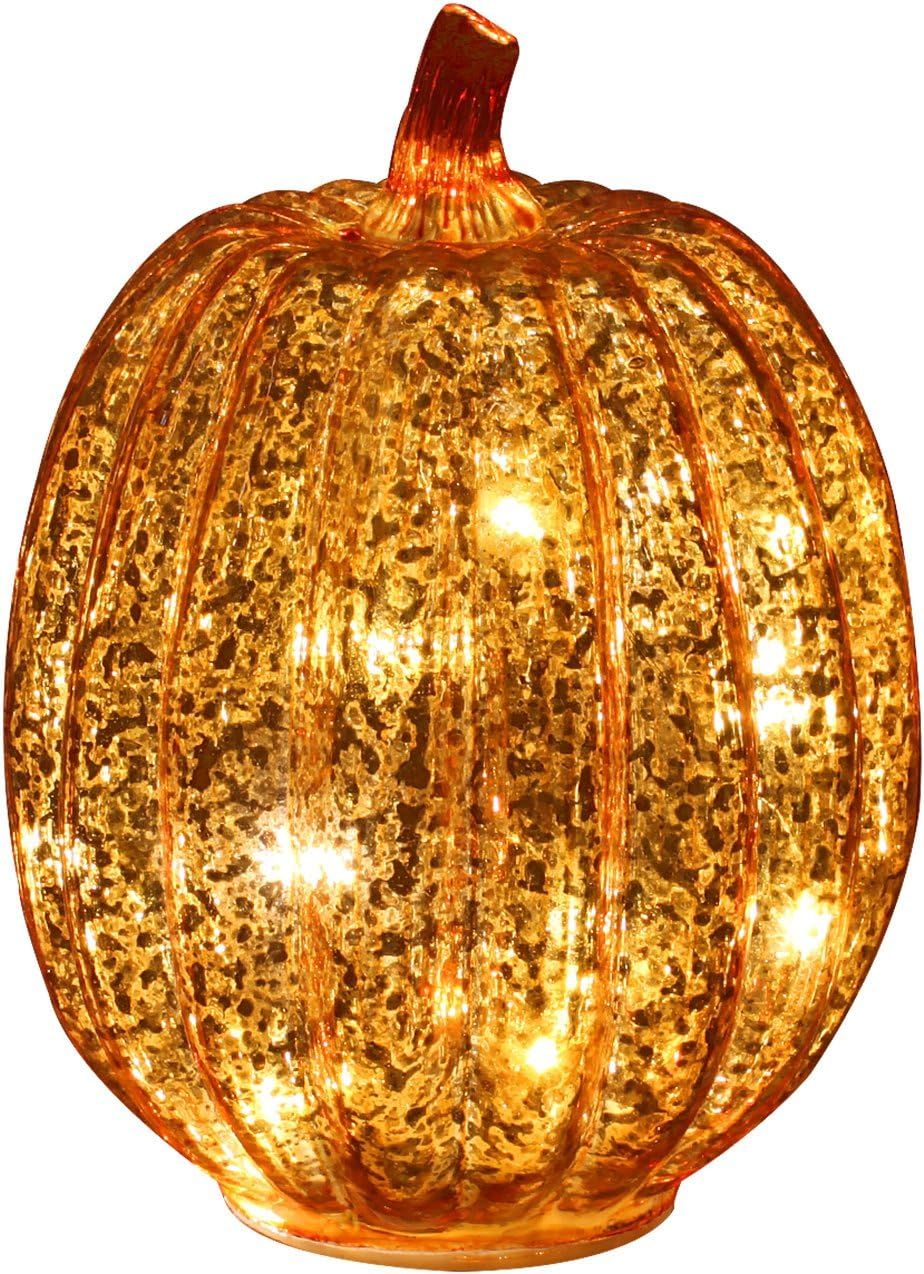Romingo Mercury Glass Pumpkin Light with Timer for Halloween Pumpkin Decorations Fall Decor, Gold... | Amazon (US)