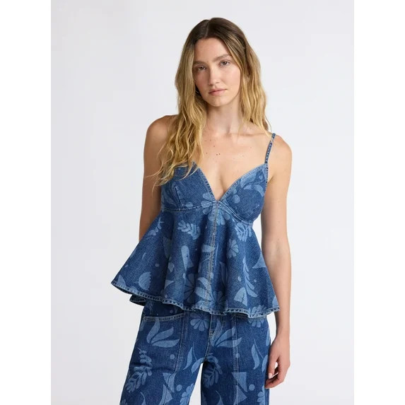 Scoop Limited Edition Women's Print Denim Peplum Cami Top, Sizes XS-XXL | Walmart (US)