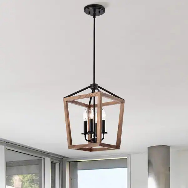 The Gray Barn 4-light Antique Black Iron and Wood Cage Chandelier | Bed Bath & Beyond