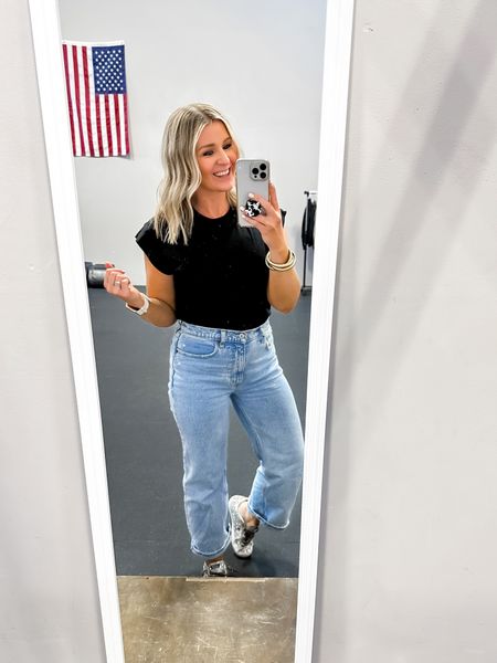 Cute casual look for my closet sale! Loving this basic tee from Target. TTS. Wearing 27 extra short in the jeans. I could have done a 26 for a more snug fit. 

#LTKunder100 #LTKFind #LTKstyletip
