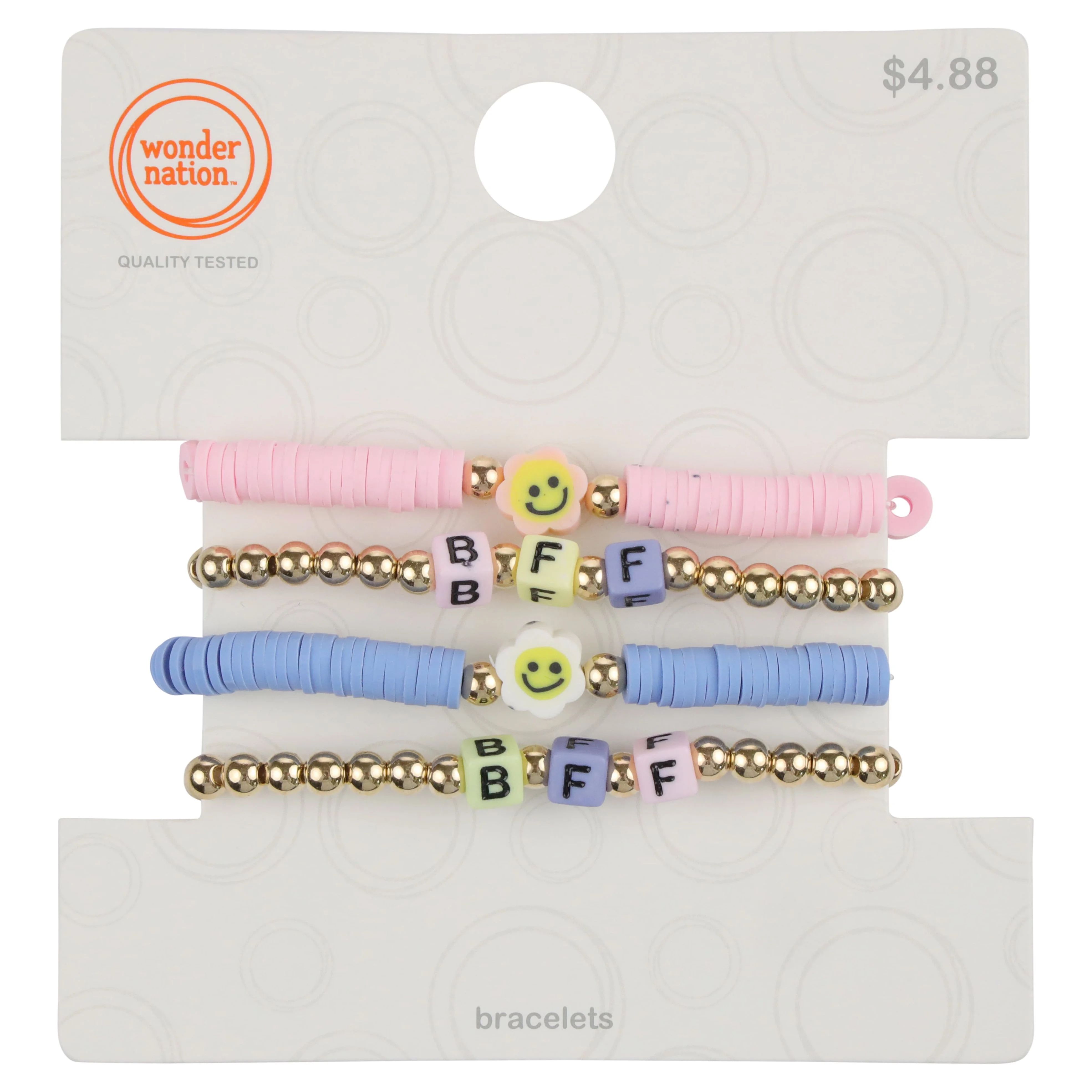 Wonder Nation Kids Pastel Beaded BFF/Flower Stretch Bracelet Set, 4 Pack - Walmart.com | Walmart (US)