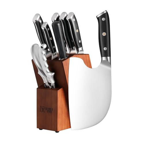 XCHIEF PRO 9 Pieces Knife Set with Block, Hand Forged High Carbon Steel Sharp Blade Cooking Knives Set with Holder for Kitchen, Block Chef Knife Set Professional, Best Gifts for Men Women | Amazon (US)