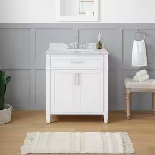 Home Decorators Collection Caville 30 in. W x 22 in. D x 34.5 in. H Bath Vanity in White with Car... | The Home Depot
