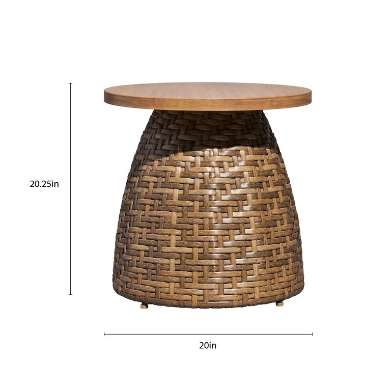 Beautiful by Drew Barrymore Outdoor Side Table with Faux Wood Top, Brown | Walmart (US)