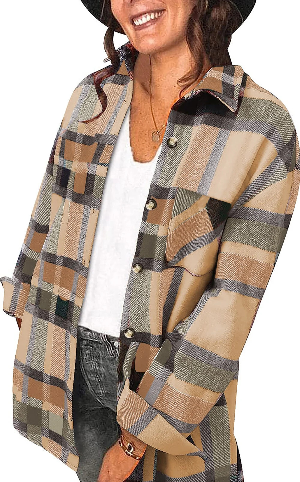 Fantaslook Womens Plaid Shirts Flannel Shacket Jacket Long Sleeve Button Down Shirts Coats | Walmart (US)