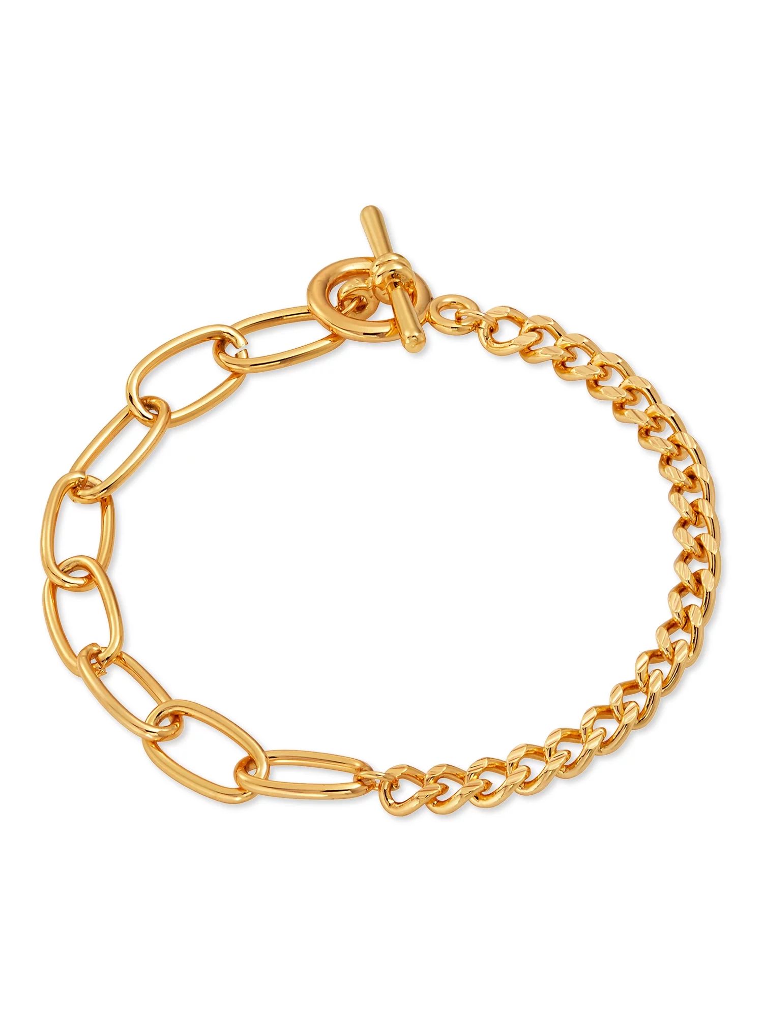 Scoop Womens Brass Yellow Gold-Plated Curb Link Chain Bracelet, 8.5" | Walmart (US)