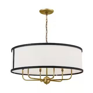 KICHLER Heddle 6-Light Natural Brass and Textured Black Vintage Dining Room Chandelier with Fabri... | The Home Depot