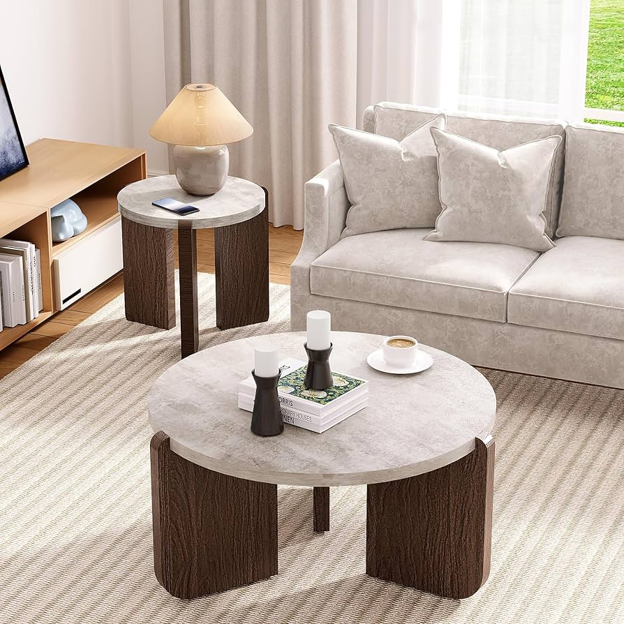 SUNBURY Modern Round Coffee Table with Sturdy Base, Wood Center Tables for Living Room Reception ... | Amazon (US)