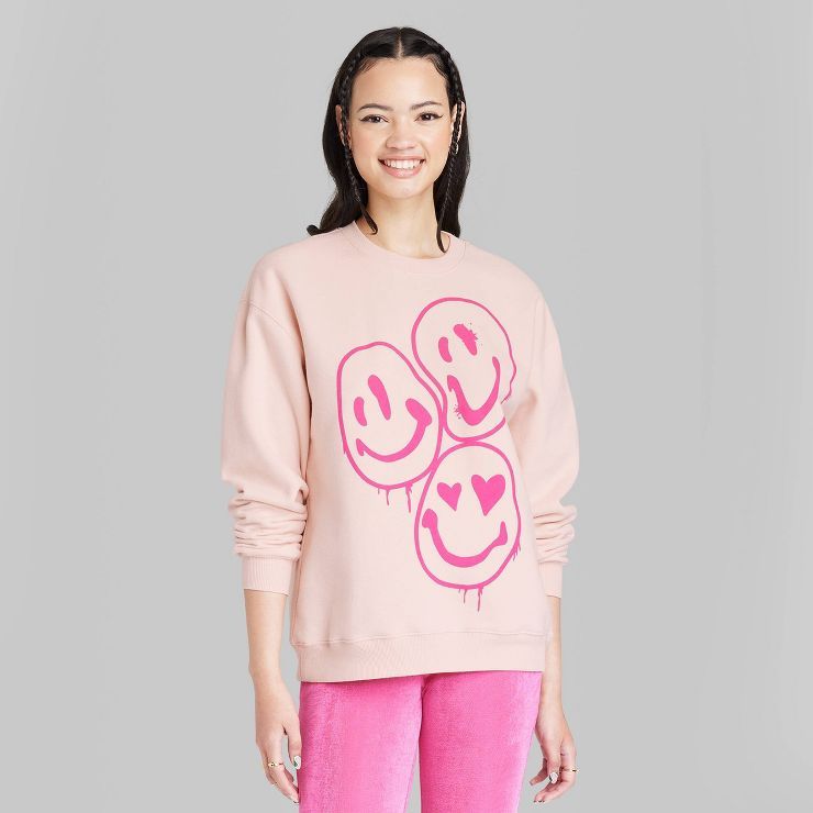 Women's Oversized Dad Sweatshirt - Wild Fable™ Blush Smiley Face | Target