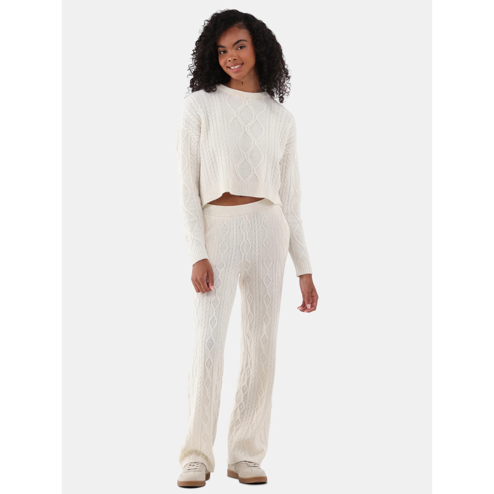No Boundaries Mixed Stitch Sweater and Pants Set, 2-Piece, Women's | Walmart (US)