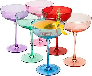 Colored Coupe Glasses - Martini , Cocktail & Champagne Glasses 7oz | Set of 6 | Cute & Colorful P... | Amazon (US)