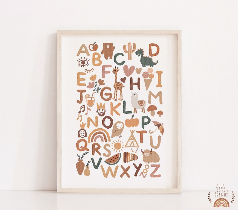 Alphabet Poster Printable Wall Art ABC Poster Alphabet Print Kids Wall Art Boho Nursery Decor Pla... | Etsy (US)