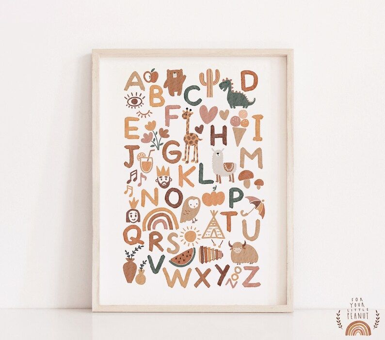 Alphabet Poster Printable Wall Art ABC Poster Alphabet Print Kids Wall Art Boho Nursery Decor Pla... | Etsy (US)