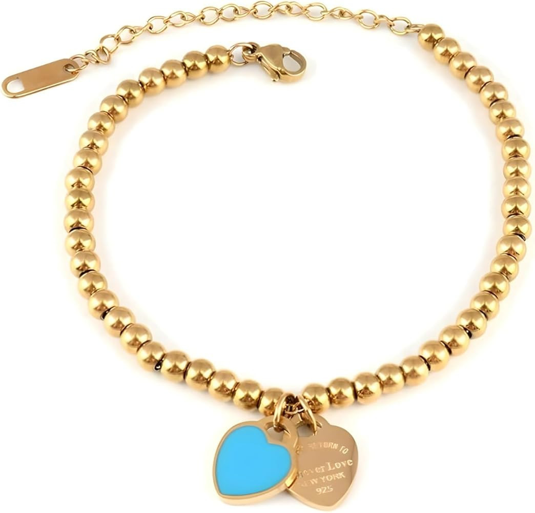 925 Sterling Silver Double Heart Bracelet - Two Heart Bracelet with chain - 14K Yellow Gold Doubl... | Amazon (US)