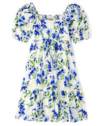 Girls Mommy And Me Floral Pleated Ruffle Dress - blue | The Children's Place