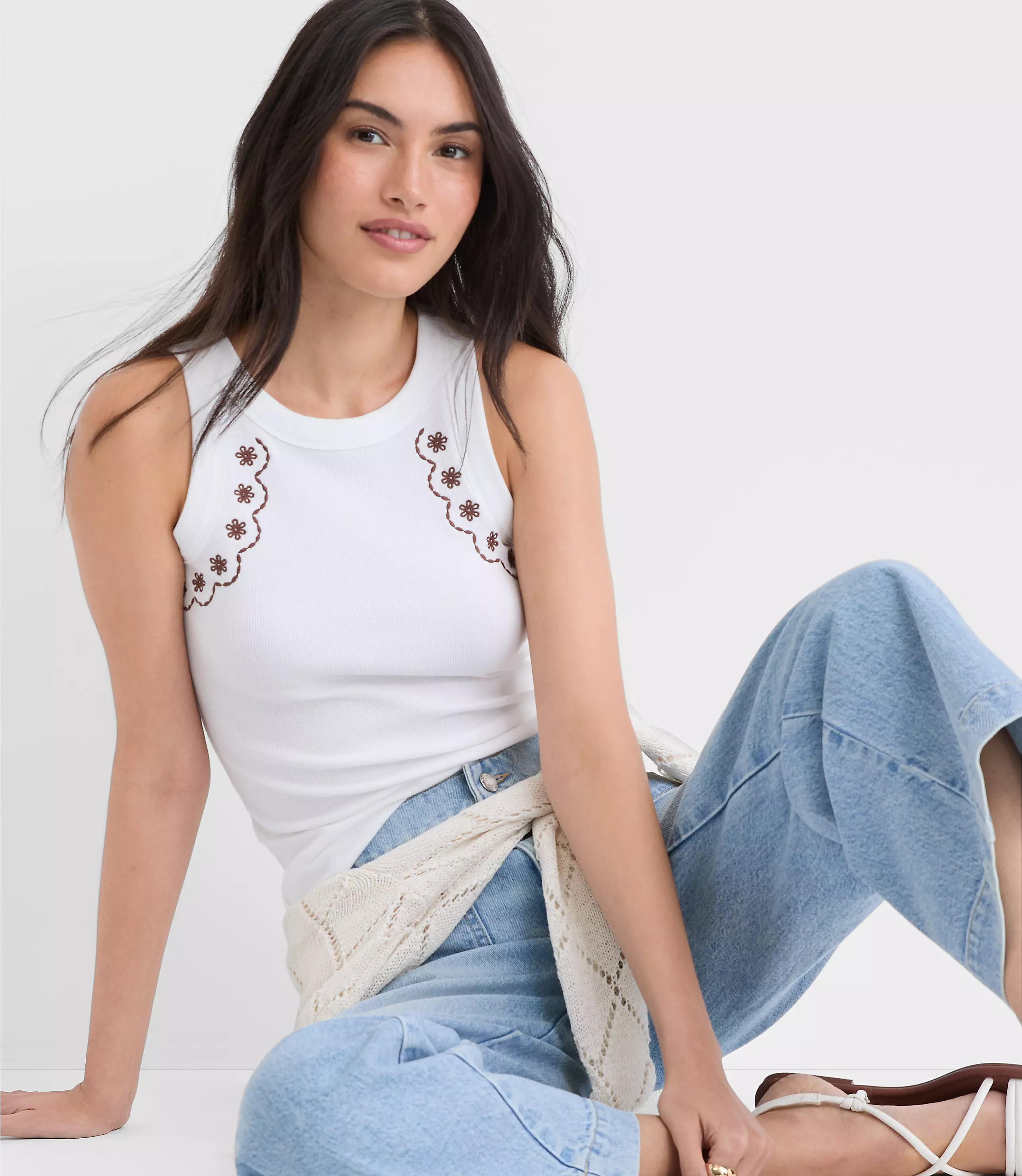 Floral Embroidered Perfect Tank | LOFT