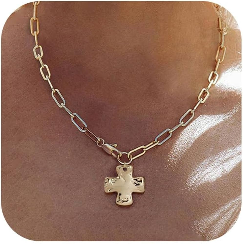 Bheop Chunky Cross Necklace for Women, 14K Gold Silver Statement Necklace | Amazon (US)