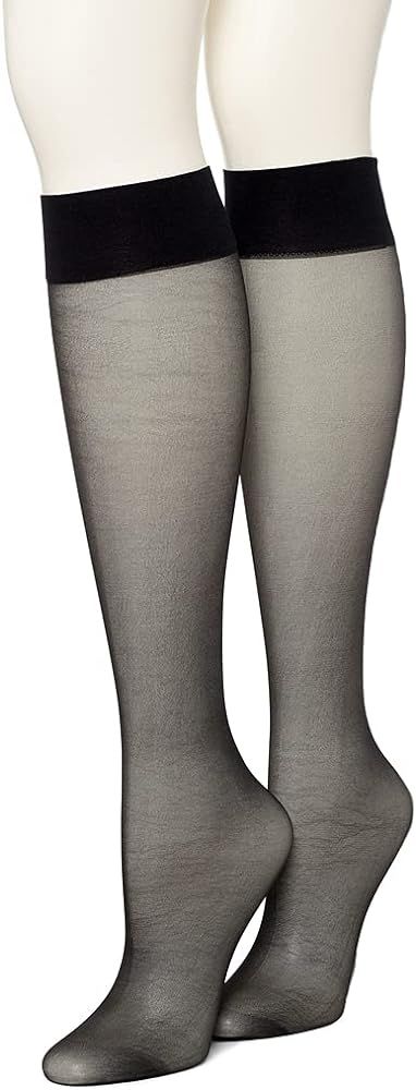 Hue Women's Sheer Knee Hi Socks 2 Pair Pack Sockshosiery, -black, One Size | Amazon (US)