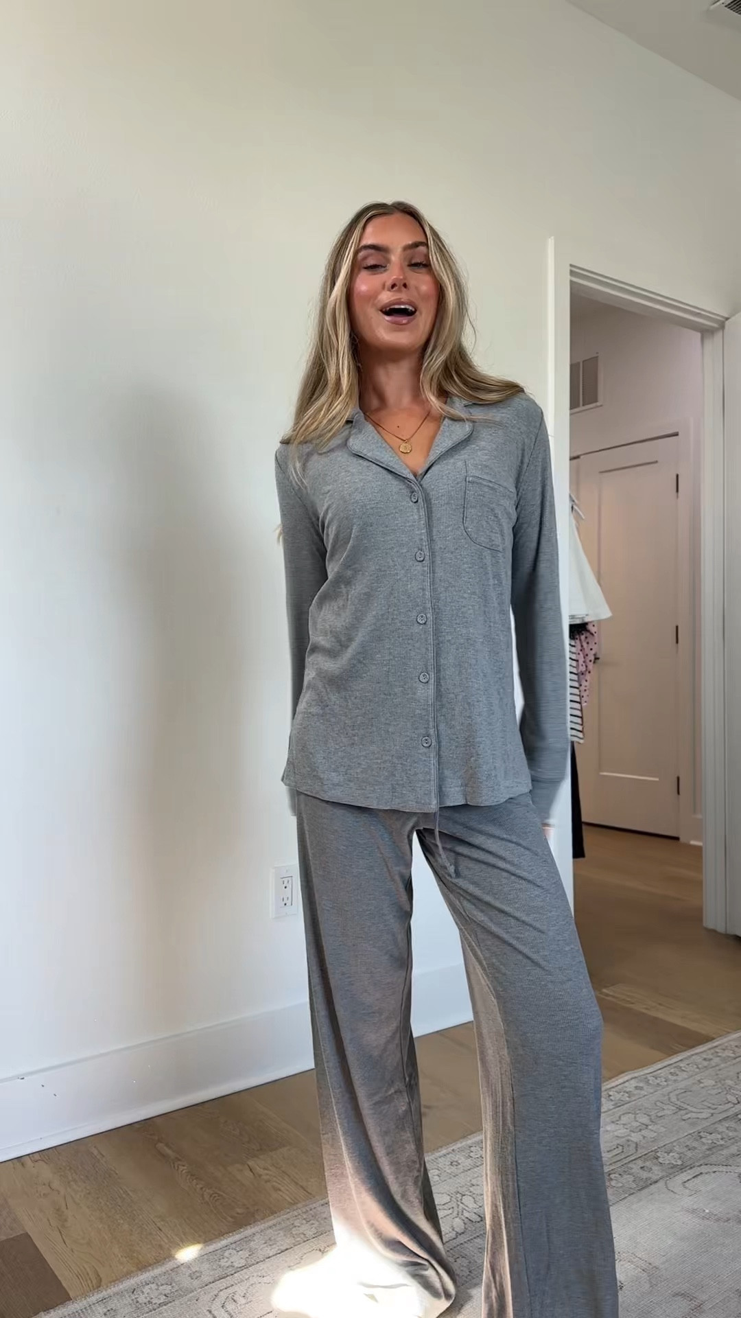 @skims size xs Your old pajamas can’t compete with this soft, ultra-comfortable sleep set. Features a slightly oversized button-up top with long sleeves, a chest pocket, and piping details. The straight leg pants have a relaxed fit and a stretchy waistband with an adjustable interior drawstring. Fits true to size.

#LTKdayinmylife #LTKootd #LTKgrwm