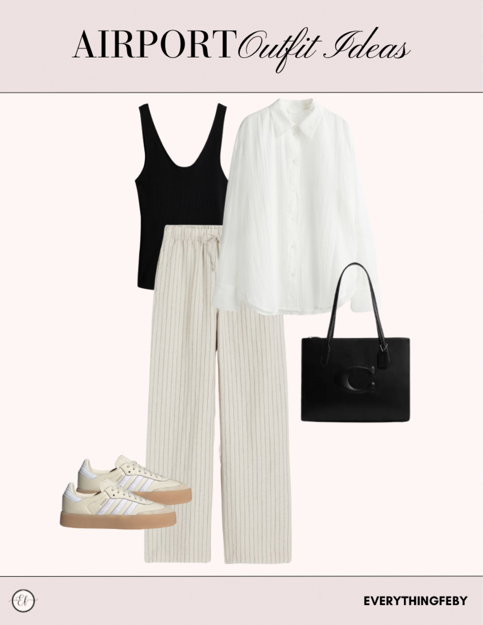 Airport Outfit Ideas

Travel outfit / minimalist style / minimalist outfit / outfit ideas / casual outfit / casual style / mom outfit / ootd / black tank top / linen pants / adidas samba / sneakers / neutral style / button down shirt / french style / travel tote bag / coach bag / casual office outfit / hm

#LTKtravel #LTKstyletip #LTKworkwear