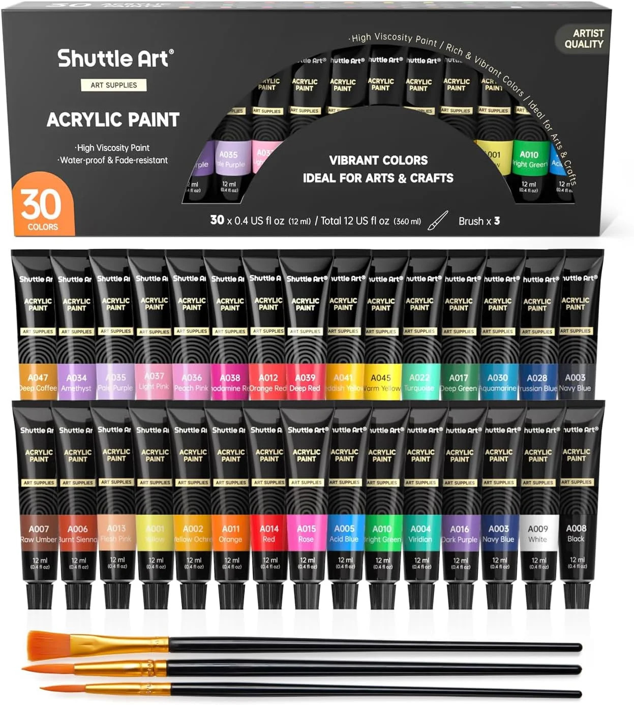 Acrylic Paint Set, Shuttle Art 30 x12ml Tubes Artist Quality Non Toxic Rich Pigments Colors Great... | Walmart (US)