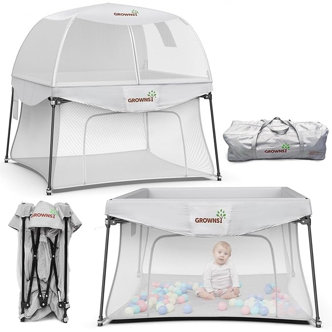 GROWNSY Baby Playpen, Foldable Indoor Outdoor Playpen with Canopy, Portable Playpen for Babies an... | Amazon (US)