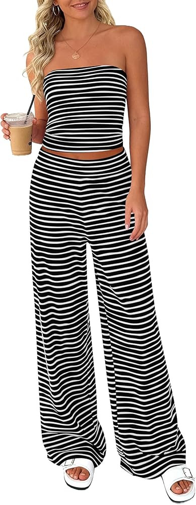 PRETTYGARDEN Two Piece Striped Sets for Women Summer Travel Outfits 2026 Spring Y2K Going Out Vac... | Amazon (US)