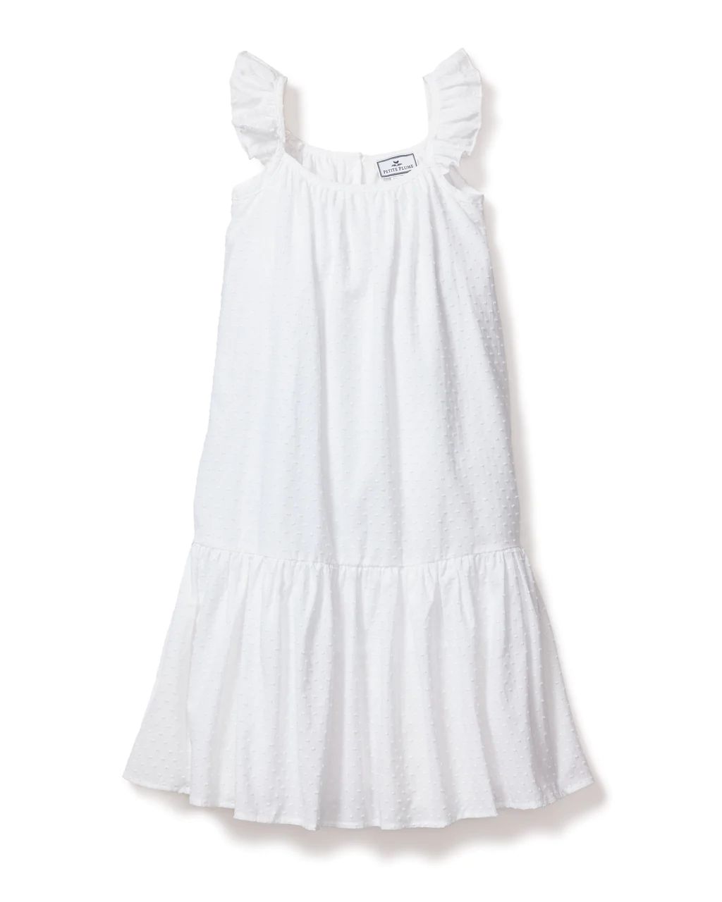 Girl's Swiss Dots Celeste Day Dress in White | Petite Plume