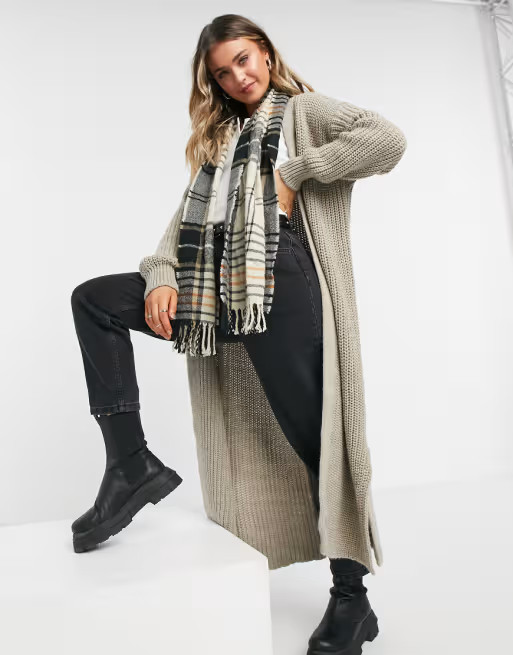 Topshop knitted maxi cardigan in stone | ASOS (Global)