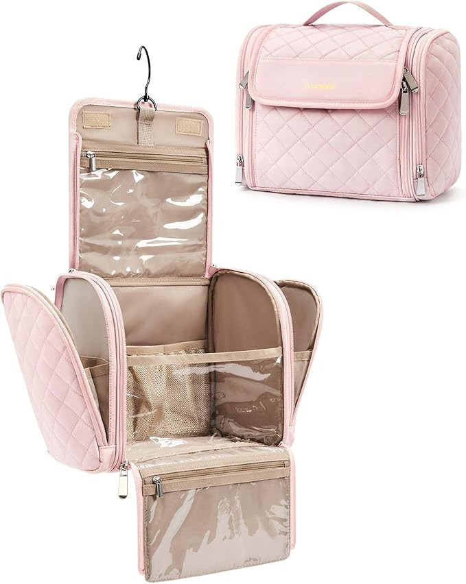 BAGSMART Makeup Bag Cosmetic Travel Bag with Hanging Hook, Water-resistant Make Up Bag Organizer ... | Amazon (US)