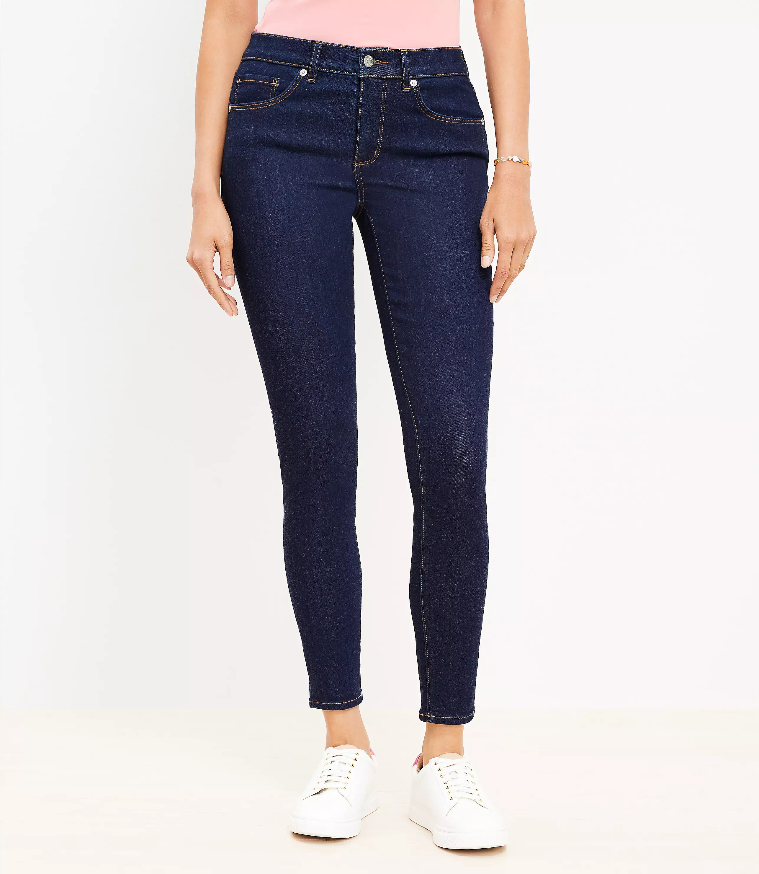 Curvy Mid Rise Skinny Jeans in Dark Rinse | LOFT