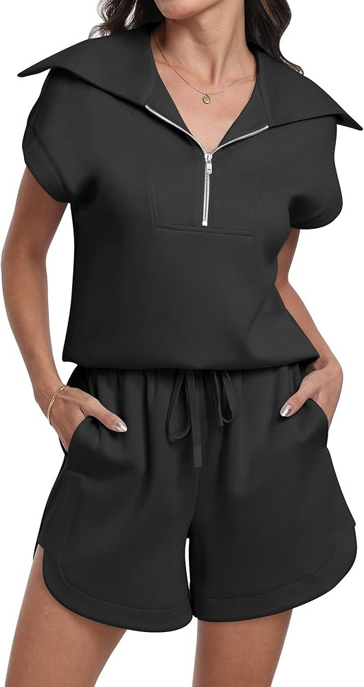 ANRABESS Two Piece Sets for Women Summer Half Zip Short Set Sweatsuit 2 Piece Outfits Sweat Loung... | Amazon (US)