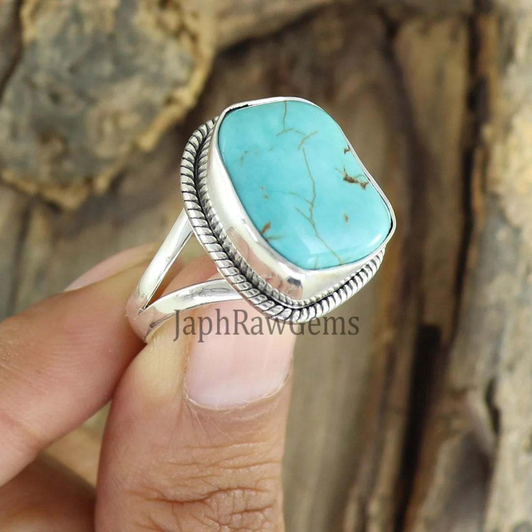 Raw Turquoise Ring, 925 Sterling Silver Ring, Bohemian Ring, Raw Large Stone Ring, Turquoise Ring... | Etsy (US)