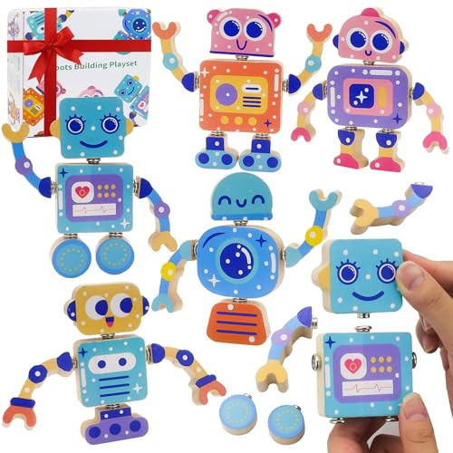 Robots Wooden Snap-Together Building Toys – 28-Piece STEM Montessori Educational Blocks for Toddlers Ages 3–6 | Fine Motor Skills Development | Safe, Durable, Creative Robot Toys Gift for Kids | Amazon (US)